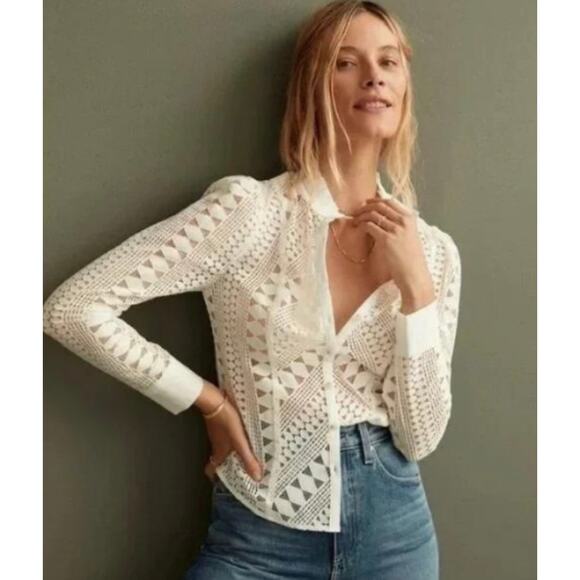 Anthropologie Tops - EUC Anthropologie Ivory Victorian Inspired Long Sleeve Lace Top Size 2 Romantic